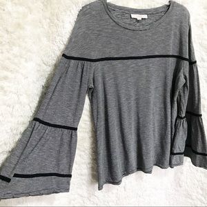 Loft Black and White Micro Striped Bell Sleeve Top